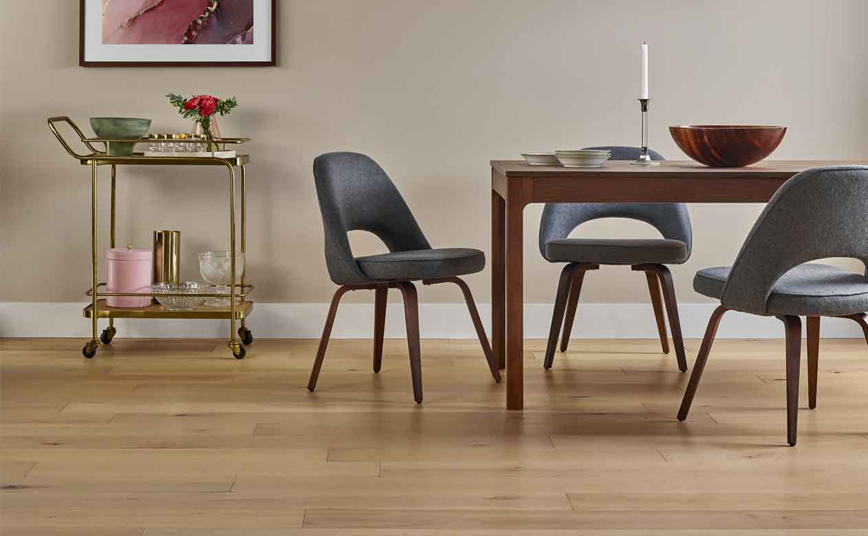 light hardwood floor in casual kitchen 